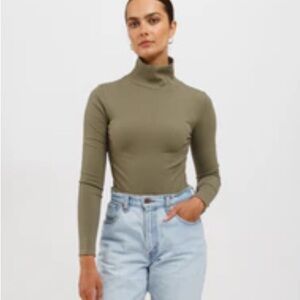 Brunette The Label Olive Ribbed Turtleneck